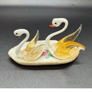 Vintage Mini ceramic double swan figurine Pico Japan